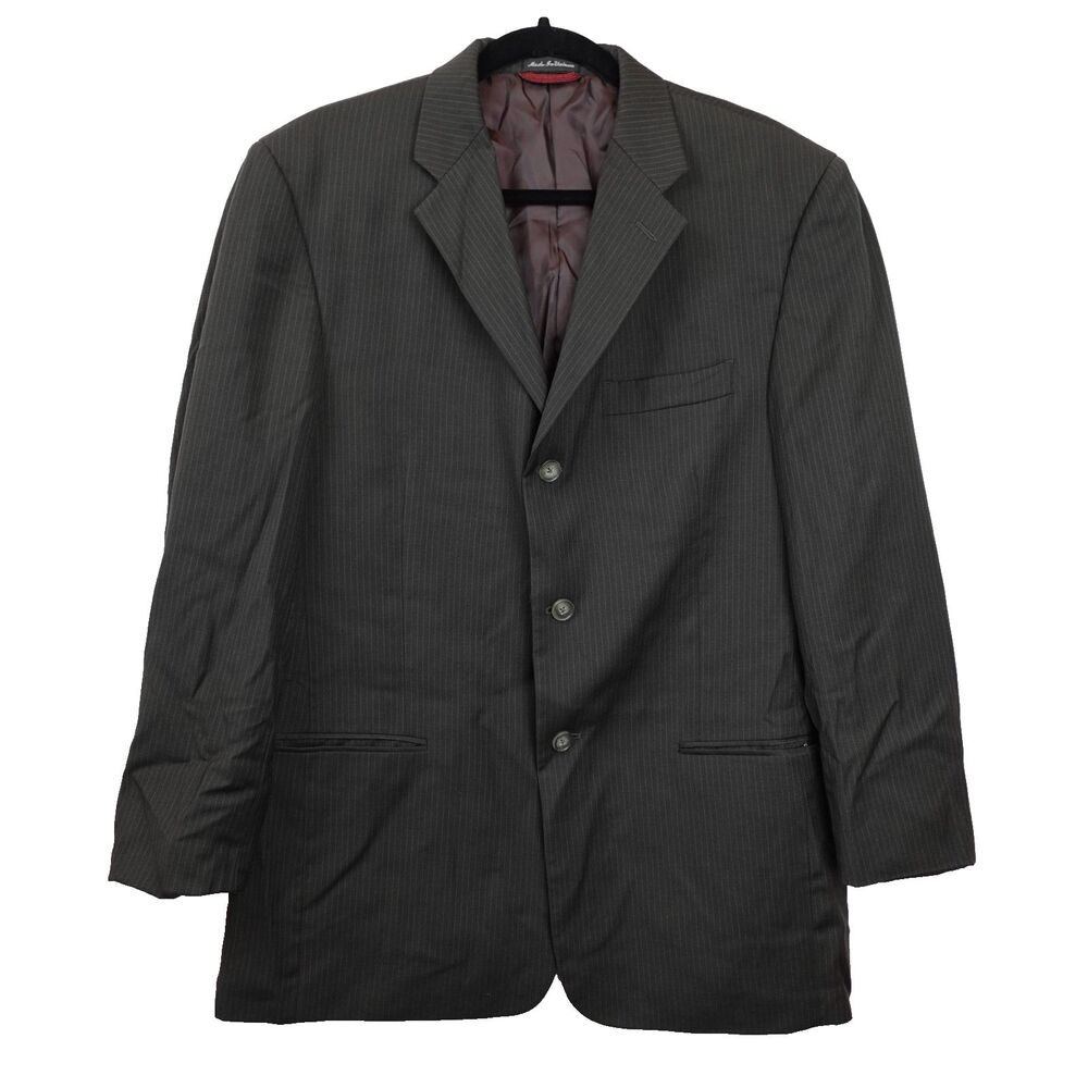 Pierre Cardin Suit Jacket Men's Size 42R 100% Wool Gray Pinstripe Lined Blazer